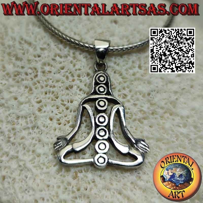 Silver pendant, Buddha in meditation (yoga) with the 7 chakras unlocked