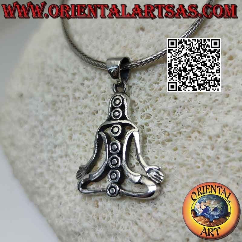 Silver pendant, Buddha in meditation (yoga) with the 7 chakras unlocked
