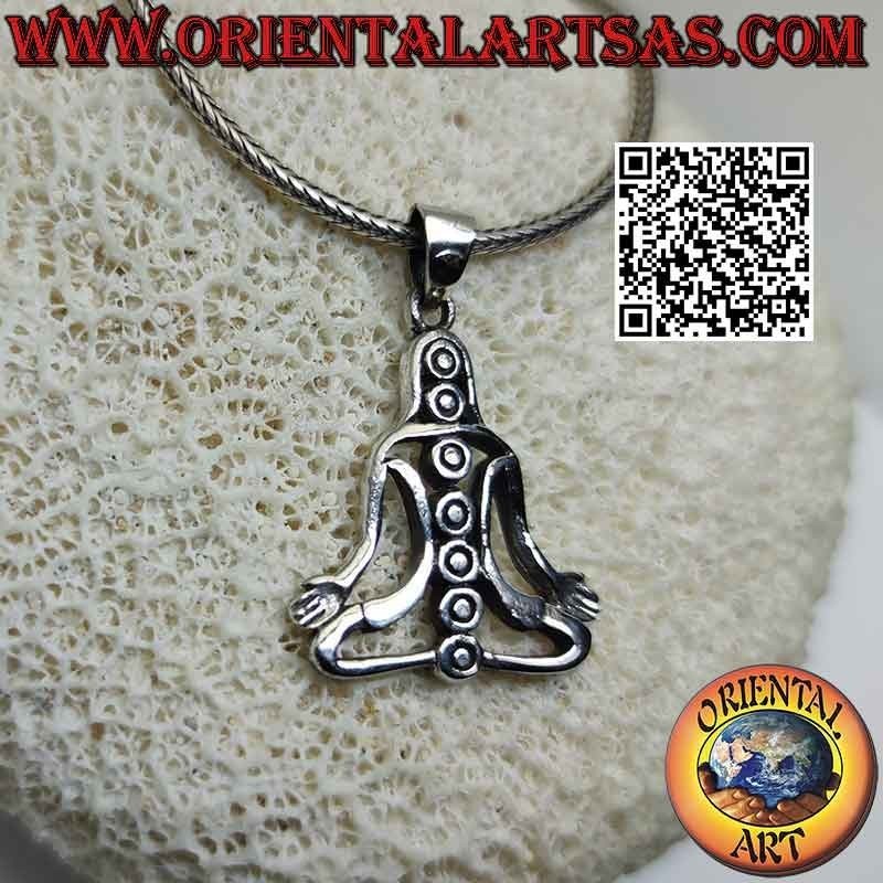 Silver pendant, Buddha in meditation (yoga) with the 7 chakras unlocked