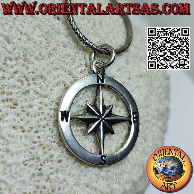 Simple wind rose (compass) pendant in silver