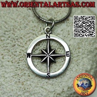 Simple wind rose (compass) pendant in silver