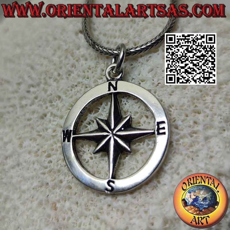 Colgante simple rosa de los vientos (brújula) en plata