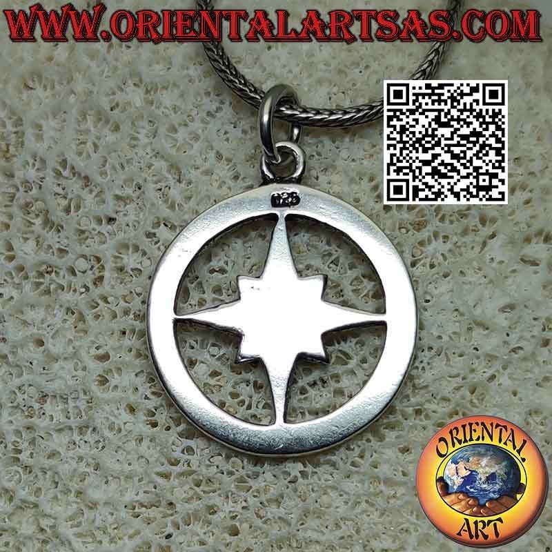 Simple wind rose (compass) pendant in silver
