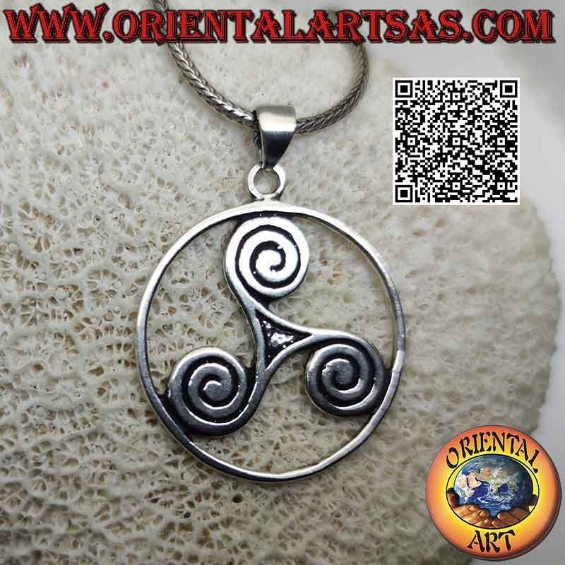 Silver Triskele pendant (triskell, triskelion) with spiral terminations in the cosmic circle (large)