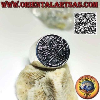 Bague en argent lisse avec Tétragramme (Étoile Microcosmique ou Talisman avec Pentagramme) en bas-relief