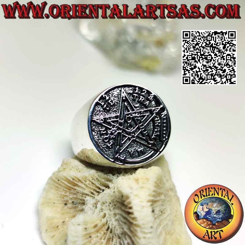 Anillo de plata lisa con Tetragrámaton (Estrella Microcósmica o Talismán con Pentagrama) en bajorrelieve