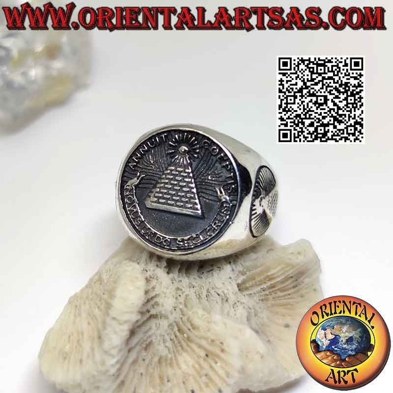 Anello in argento liscio con "The Great Seal" (simbolo del Dollaro)