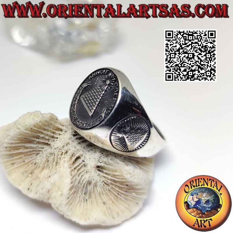 Bague en argent lisse avec "Le Grand Sceau" (signe dollar) bas-relief