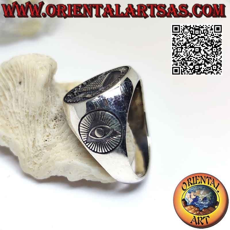 Bague en argent lisse avec "Le Grand Sceau" (signe dollar) bas-relief