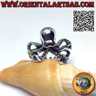 Anello in argento, il polpo (piovra) o octopus liscio