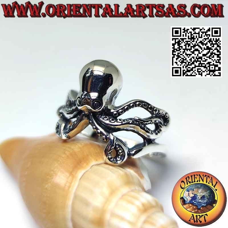 Anello in argento, il polpo (piovra) o octopus liscio