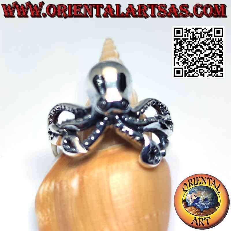 Anello in argento, il polpo (piovra) o octopus liscio