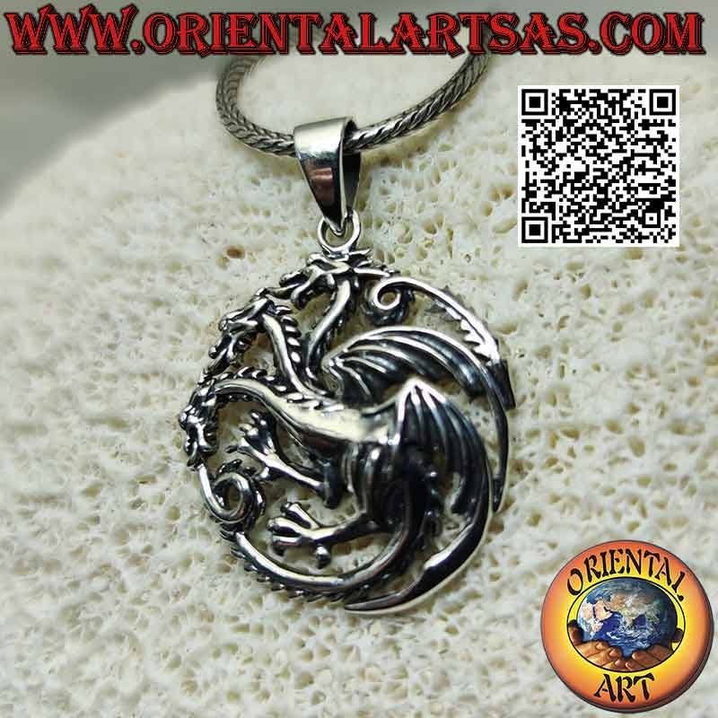Pendentif en argent, emblème de la noble maison Targaryen (Game Of Thrones)