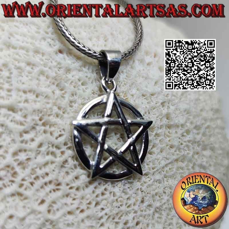 Silberanhänger, Pentagramm (Symbol des Schutzes) glatt auf einem Kreis