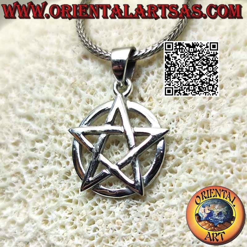 Silver pendant, pentacle (symbol of protection) smooth on a circle