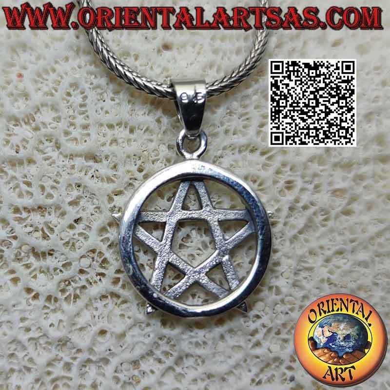 Silver pendant, pentacle (symbol of protection) smooth on a circle