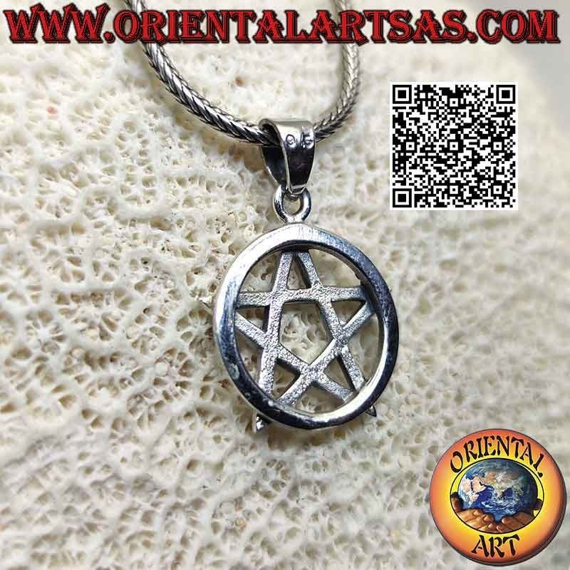 Silver pendant, pentacle (symbol of protection) smooth on a circle