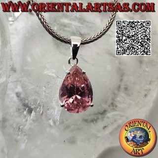 Colgante de plata con circonitas cúbicas rosas facetadas en forma de lágrima de Francia engastadas en doble montura lisa