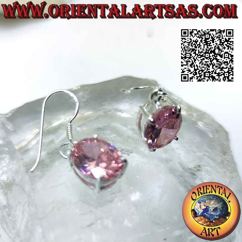 Silberohrringe mit oval facettiertem französischen rosa Zirkon in einer doppelt glatten Fassung