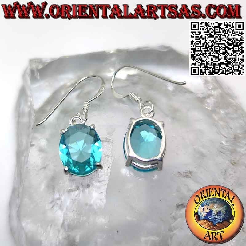 Silberohrringe mit oval facettiertem Topas in einem glatten Doppelrahmen