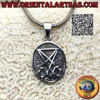 Silver pendant, oval medal with Leviathan's cross (Satan's Cross) in bas-relief