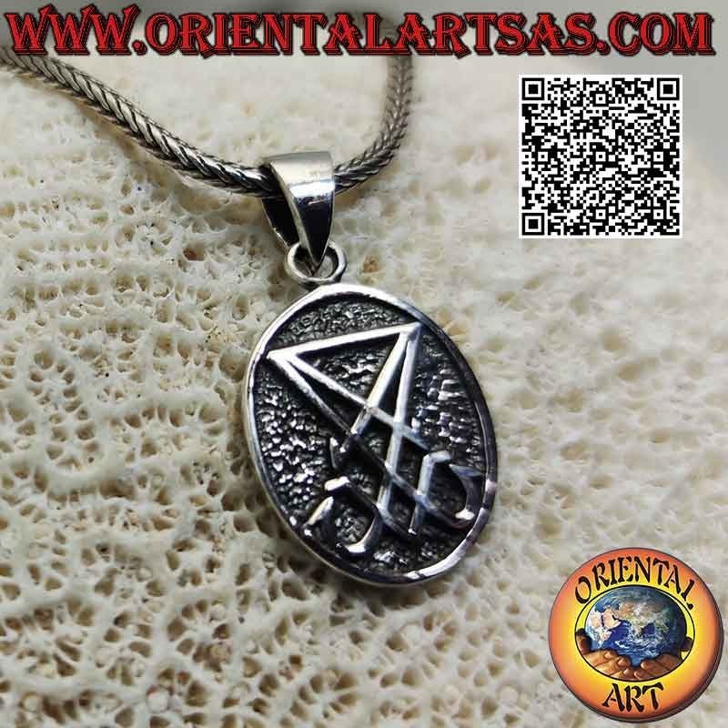 Silver pendant, oval medal with Leviathan's cross (Satan's Cross) in bas-relief
