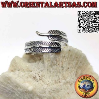 Adjustable long feather silver ring, symbol of purification