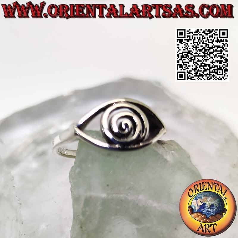 Smooth silver ring in the shape of an eye with a spiral pupil