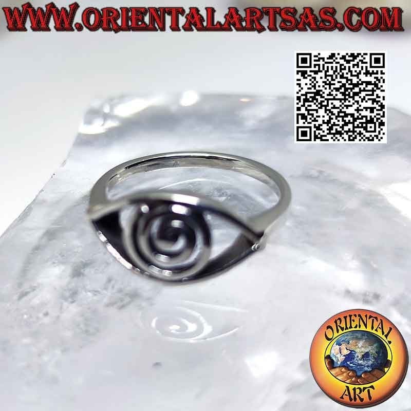 Anillo de plata lisa en forma de ojo con pupila en espiral