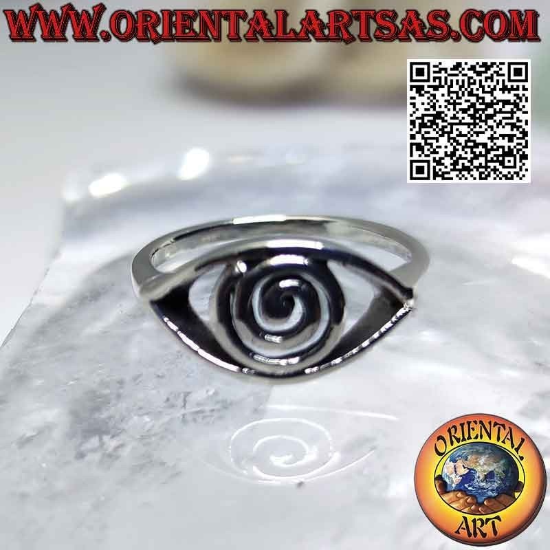 Smooth silver ring in the shape of an eye with a spiral pupil