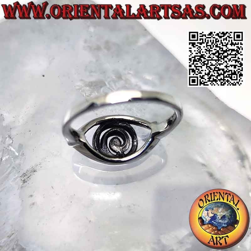 Anillo de plata lisa en forma de ojo con pupila en espiral