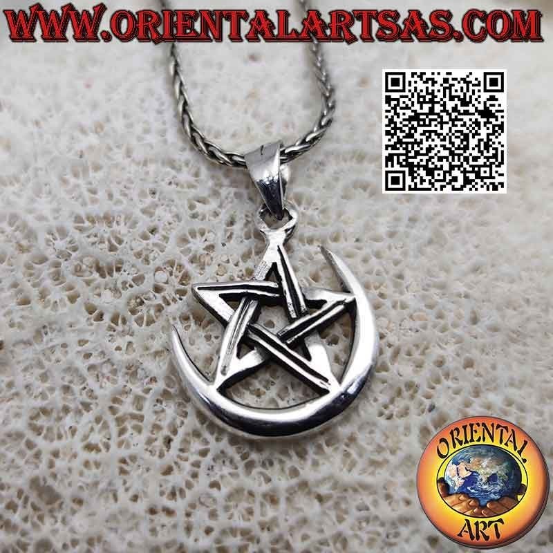 Silver pendant, the pentacle (symbol of protection) on the moon
