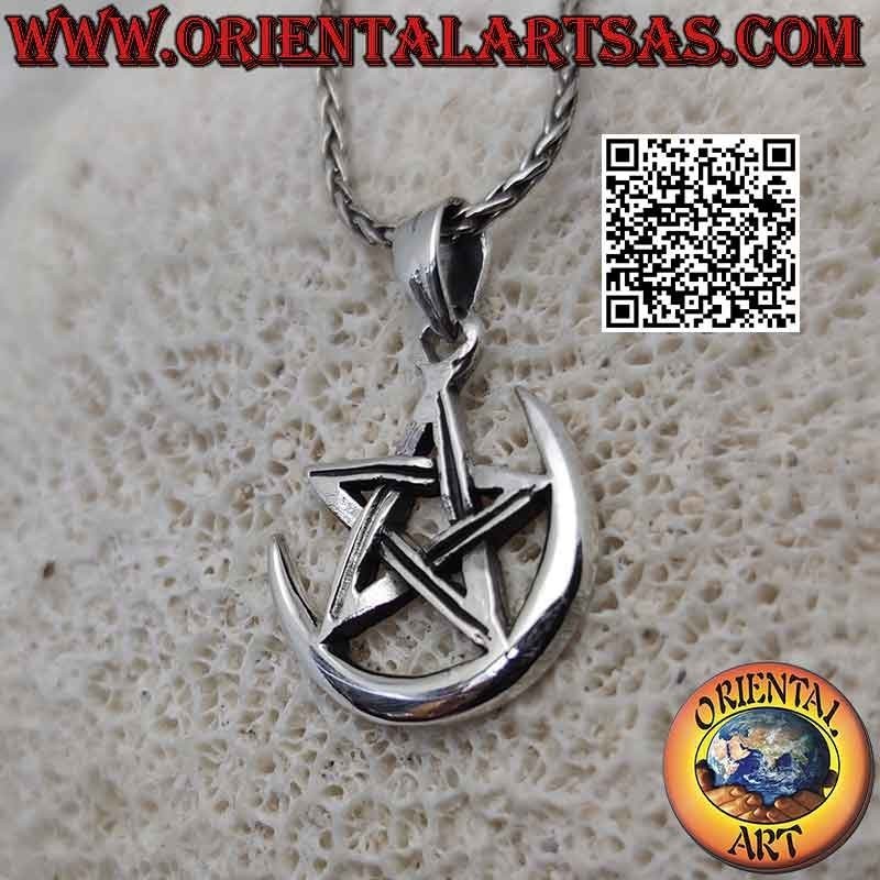 Pendentif en argent, le pentacle (symbole de protection) sur la lune