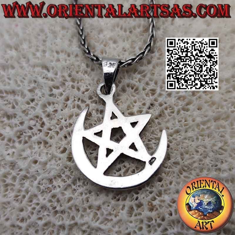 Silver pendant, the pentacle (symbol of protection) on the moon