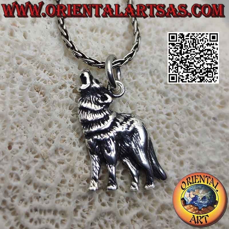 Pendentif en argent en forme de loup hurlant (profil)