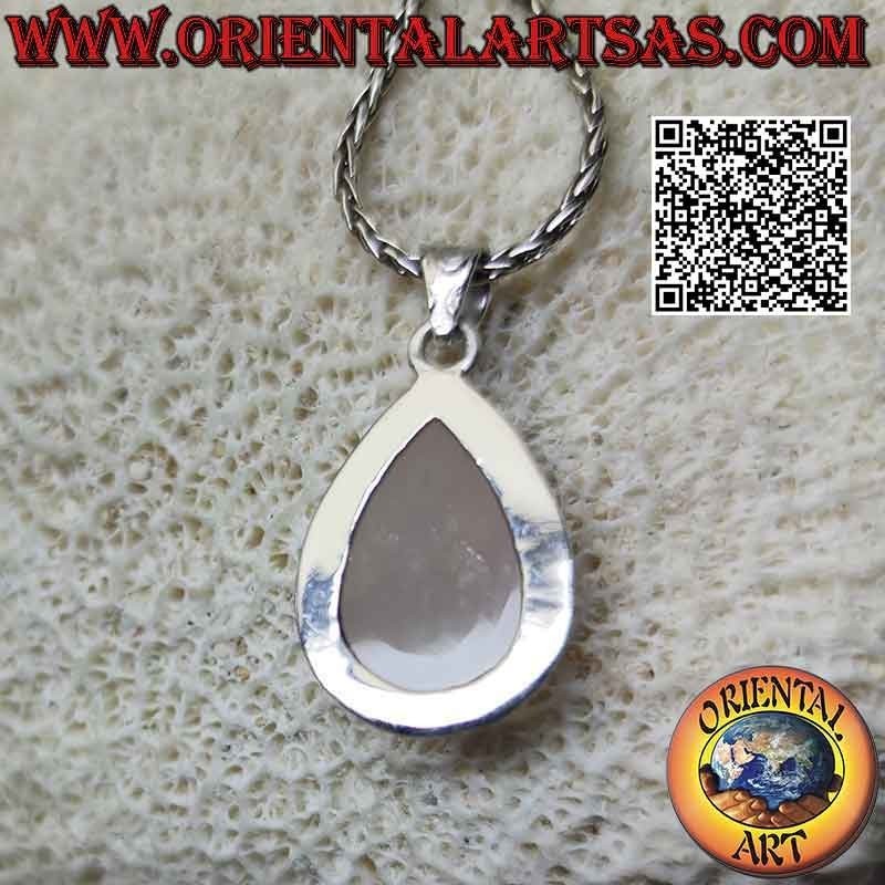 Silberanhänger mit Cabochon-Tropfen-Rosenquarz und glatter Kante