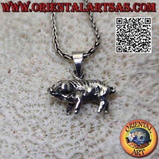 Colgante de plata en forma de cerdo (tridimensional)
