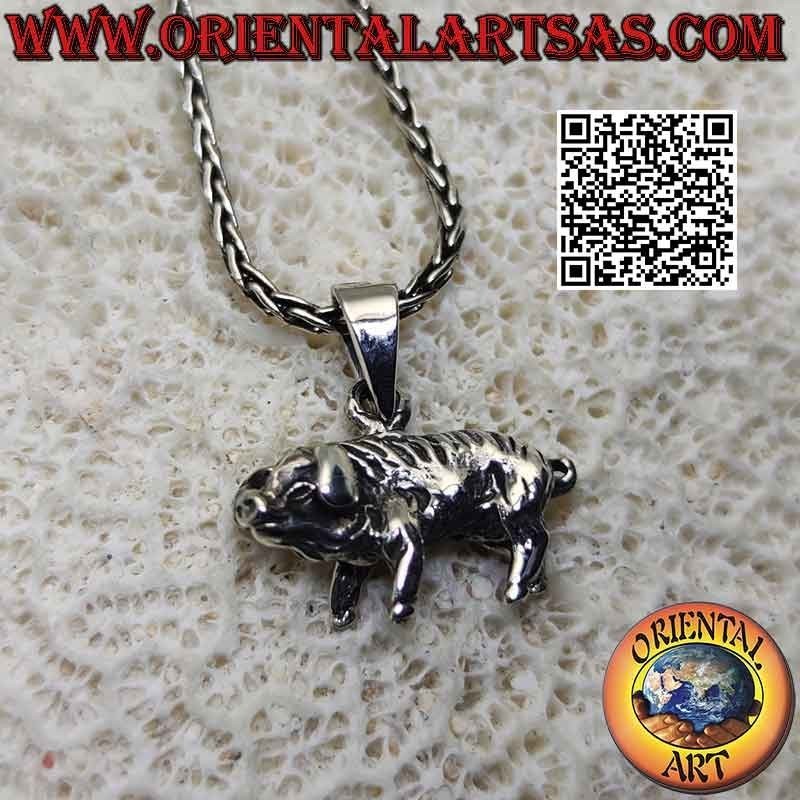 Colgante de plata en forma de cerdo (tridimensional)