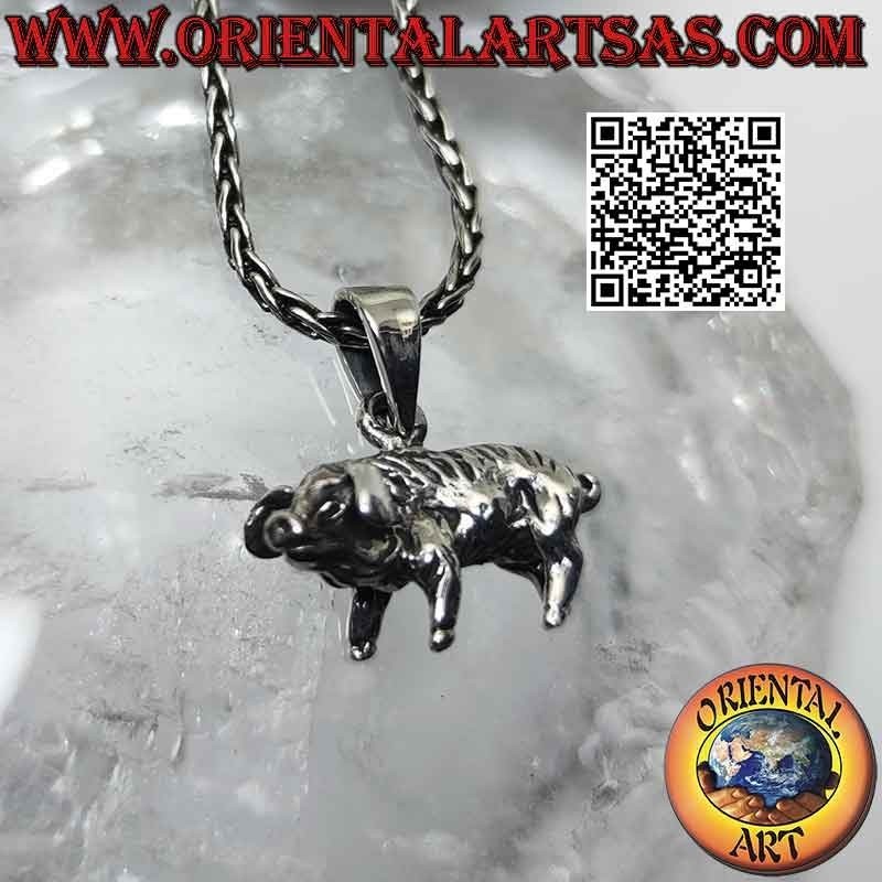 Colgante de plata en forma de cerdo (tridimensional)