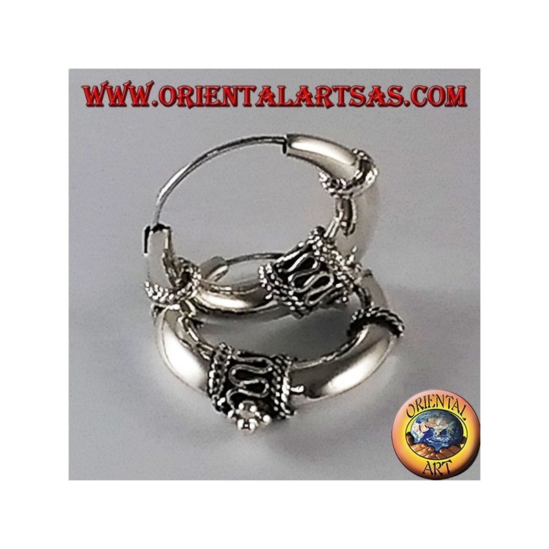 Boucles d'oreilles en argent cercle croissant moyenne décoré