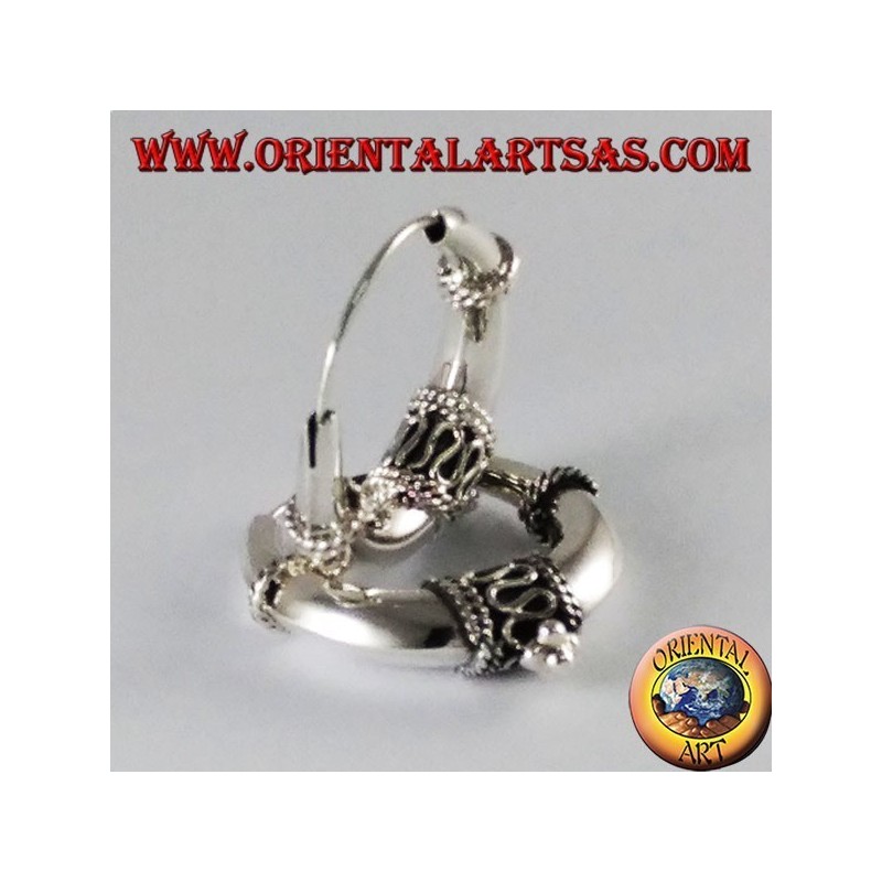 Boucles d'oreilles en argent cercle croissant moyenne décoré