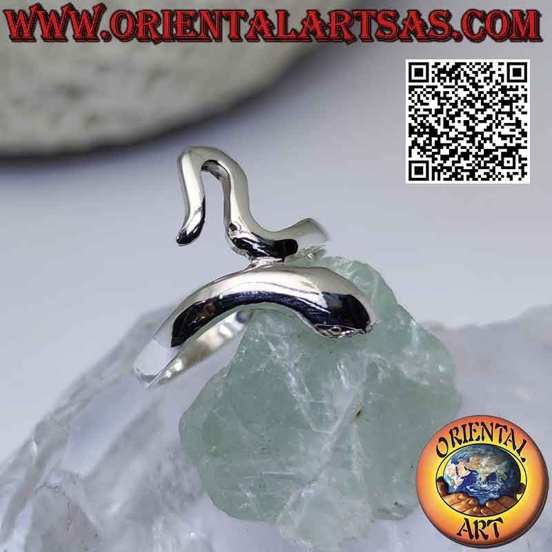 Bague en argent en forme de serpent lisse en mouvement sinueux (un tour)