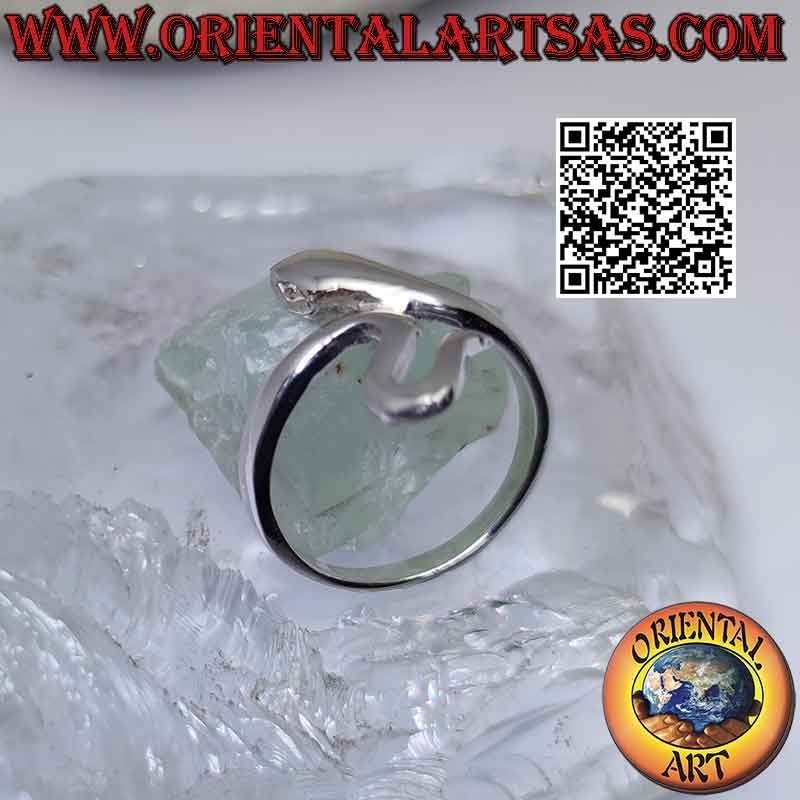 Anillo de plata con forma de serpiente lisa en movimiento sinuoso (una vuelta)