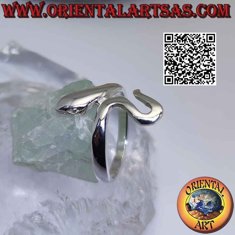 Anillo de plata con forma de serpiente lisa en movimiento sinuoso (una vuelta)