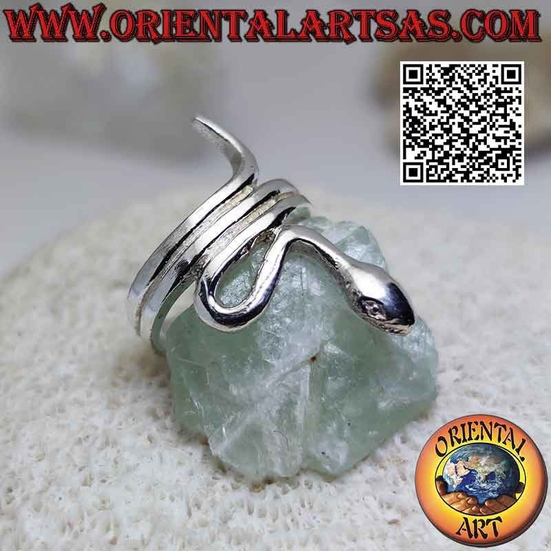 Anillo de plata con forma de serpiente lisa en movimiento sinuoso (tres vueltas)