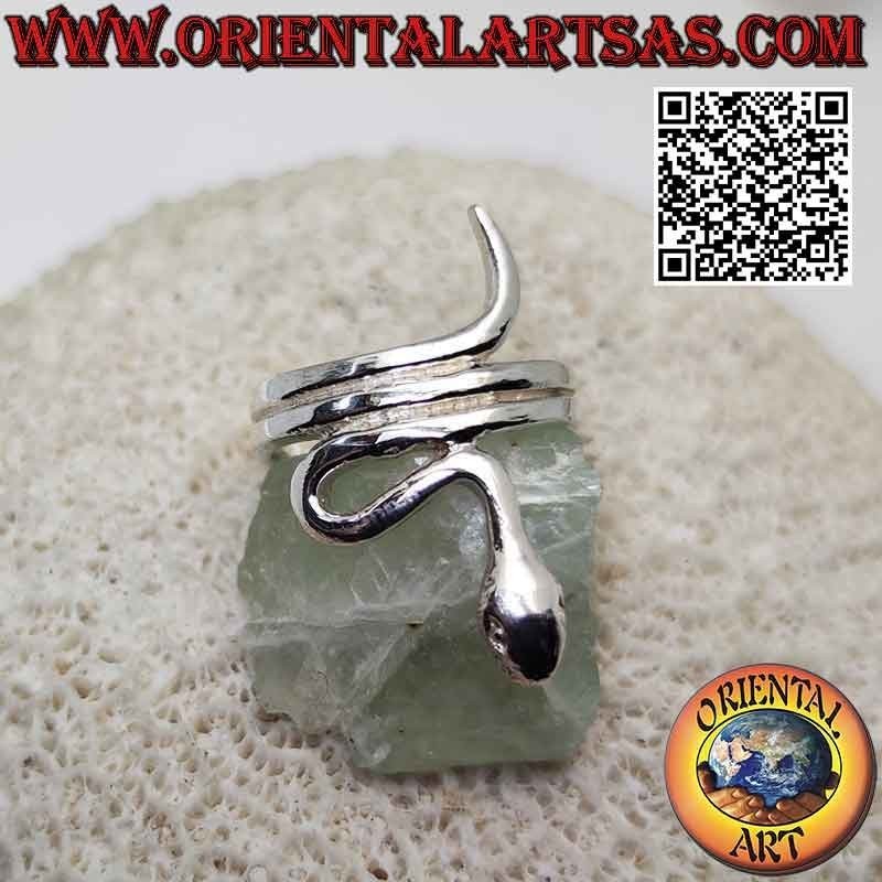 Anello in argento a forma di serpente liscio in movimento sinuoso (tre giri)