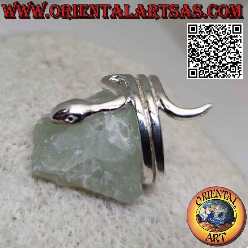 Silver ring in the shape of a smooth snake in sinuous movement (three turns)