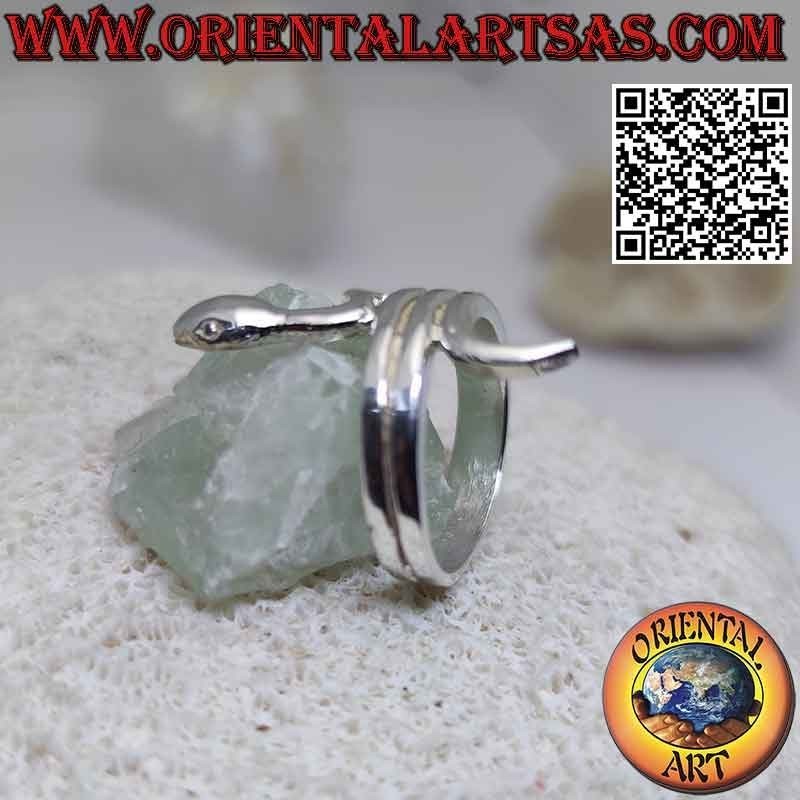 Anillo de plata con forma de serpiente lisa en movimiento sinuoso (tres vueltas)