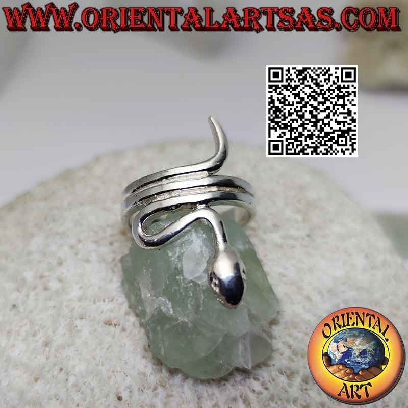 Anillo de plata con forma de serpiente lisa en movimiento sinuoso (tres vueltas)