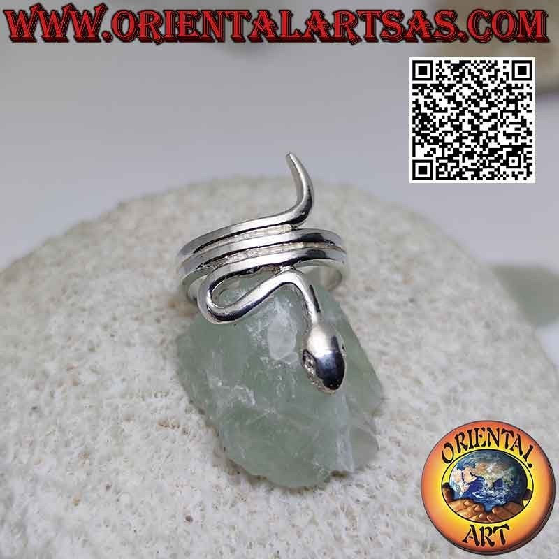 Anello in argento a forma di serpente liscio in movimento sinuoso (tre giri)